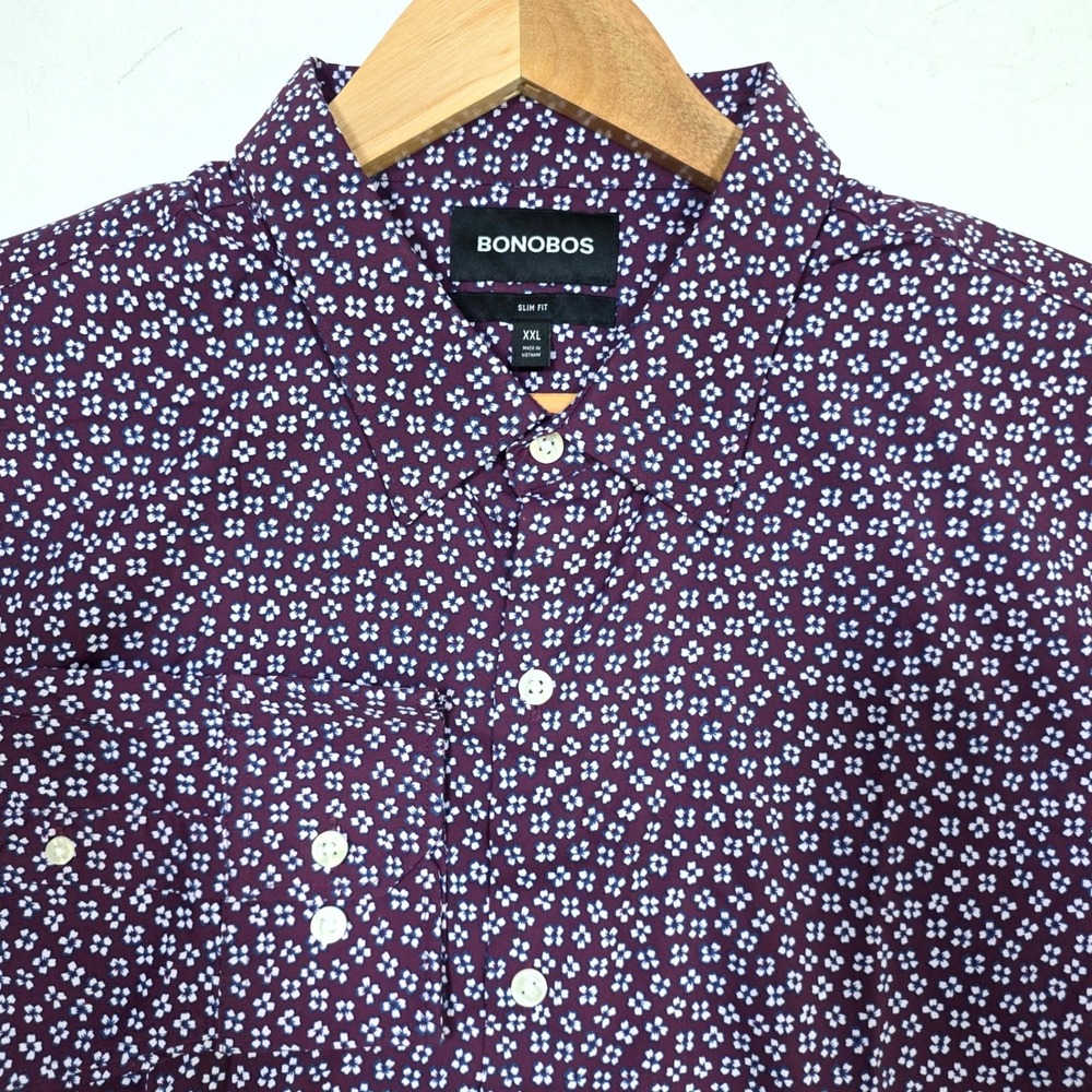 Bonobos Button Down Shirt Mens XXL Purple Slim Fit Micro Print Geometric Floral